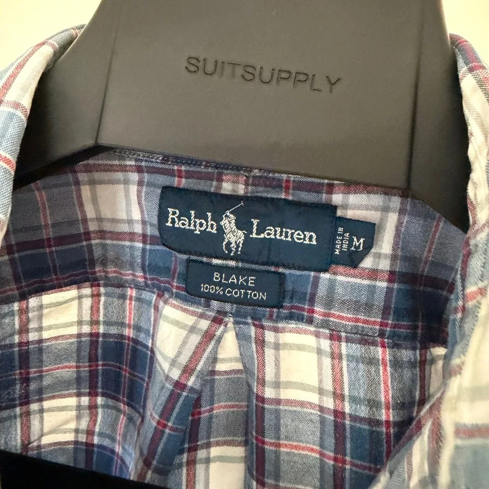 Y2K Polo Ralph Lauren Blake Blue Plaid Cotton Button Down Shirt Size Medium